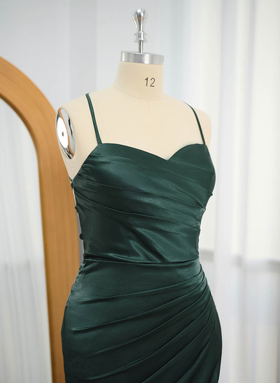 Classic Square Neckline High Split Court Train Silk Like Satin Prom Dresses