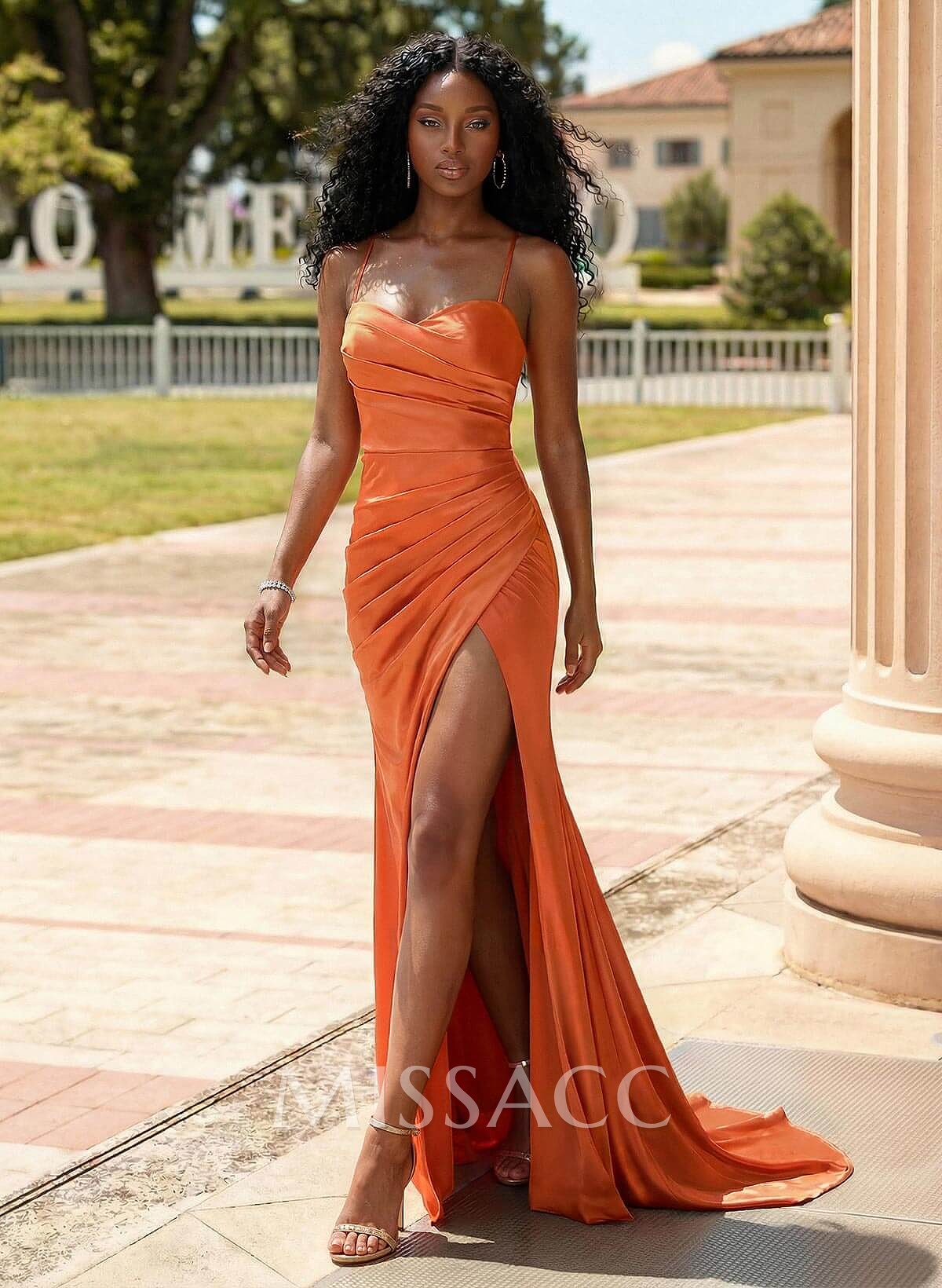 Classic Square Neckline High Split Court Train Silk Like Satin Prom Dresses Classic Square Neckline High Split Court Train Silk Like Satin Prom Dresses