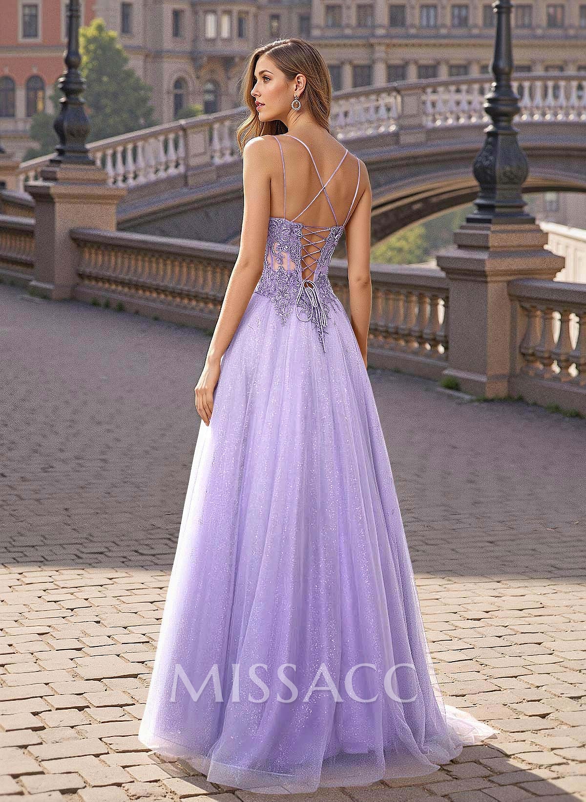 Sweet & Flow V-Neck Satin/Lace/Tulle Prom Dresses With Appliques Lace Sweet & Flow V-Neck Satin/Lace/Tulle Prom Dresses With Appliques Lace