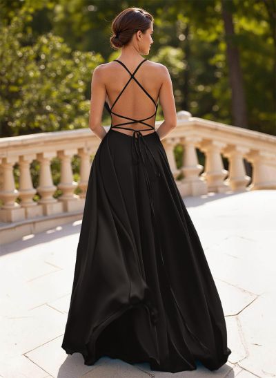 Classic A-Line Spaghetti Straps Chiffon Prom Dresses With Lace Up Back