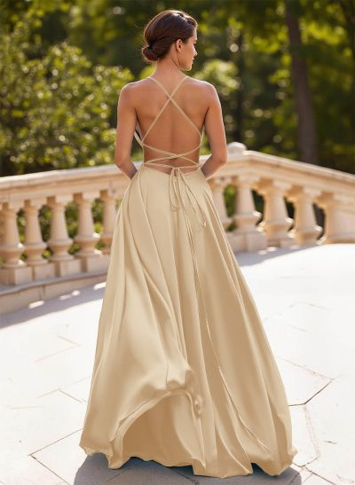 Classic A-Line Spaghetti Straps Chiffon Prom Dresses With Lace Up Back