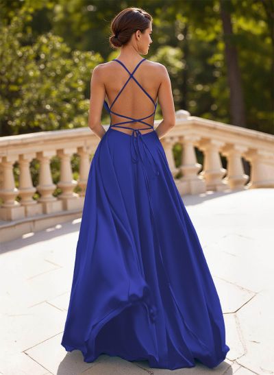 Classic A-Line Spaghetti Straps Chiffon Prom Dresses With Lace Up Back