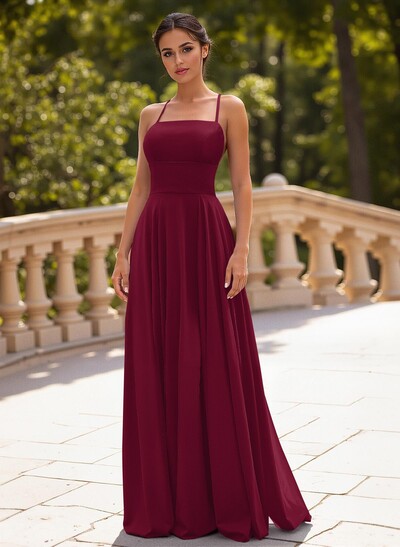 Classic A-Line Spaghetti Straps Stretch Satin Prom Dresses With Lace Up Back