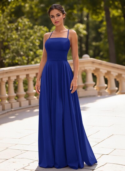 Classic A-Line Spaghetti Straps Stretch Satin Prom Dresses With Lace Up Back