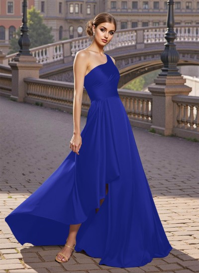 Elegant A-Line One-Shoulder Satin Prom Dresses With Split Front