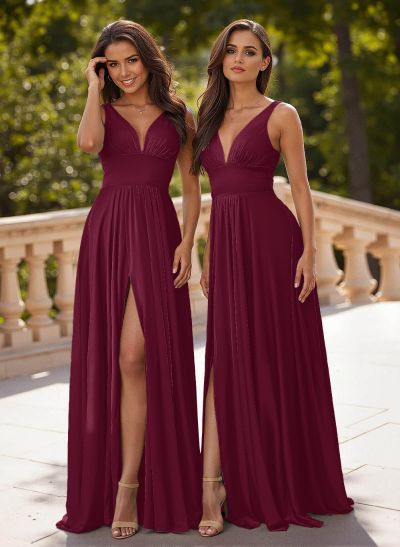 Modest A-Line Silk Like Satin Prom Dresses With High Split