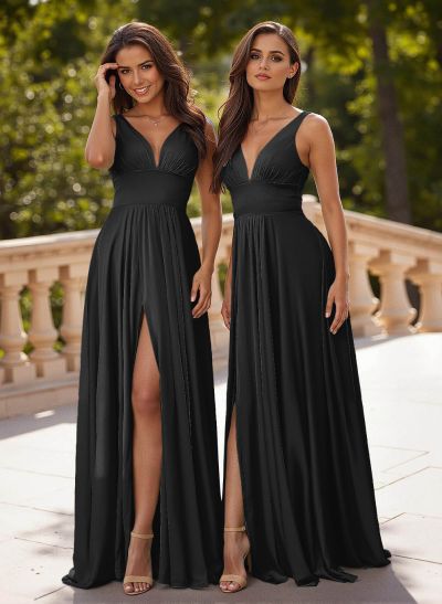 Modest A-Line Silk Like Satin Prom Dresses With High Split