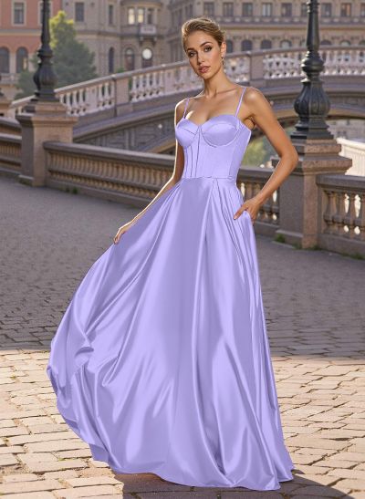 Elegant A-Line Sweetheart Matte Satin Prom Dresses With Slit/No Slit