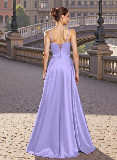 Elegant A-Line Sweetheart Matte Satin Prom Dresses With Slit/No Slit