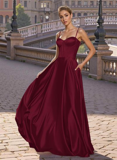 Elegant A-Line Sweetheart Matte Satin Prom Dresses With Slit/No Slit