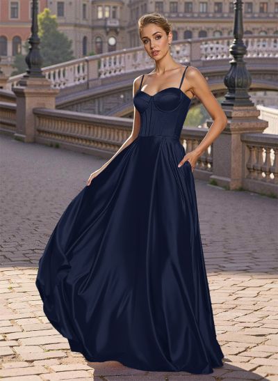 Elegant A-Line Sweetheart Matte Satin Prom Dresses With Slit/No Slit