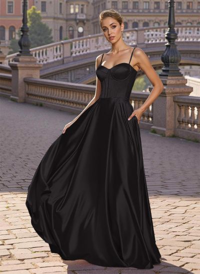 Elegant A-Line Sweetheart Matte Satin Prom Dresses With Slit/No Slit