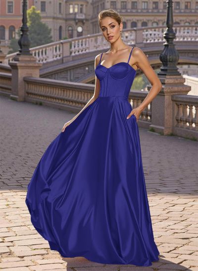 Elegant A-Line Sweetheart Matte Satin Prom Dresses With Slit/No Slit