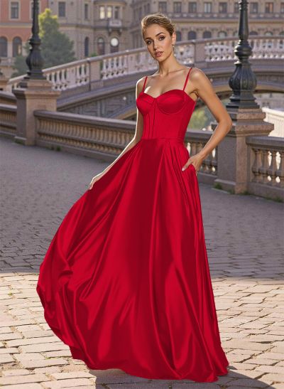 Elegant A-Line Sweetheart Matte Satin Prom Dresses With Slit/No Slit