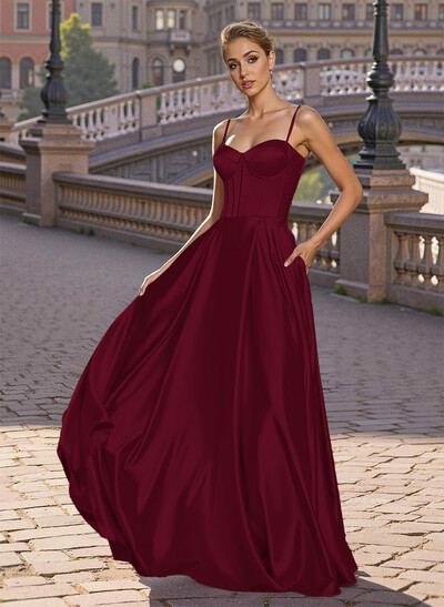 Elegant A-Line Sweetheart Matte Satin Prom Dresses With Slit/No Slit