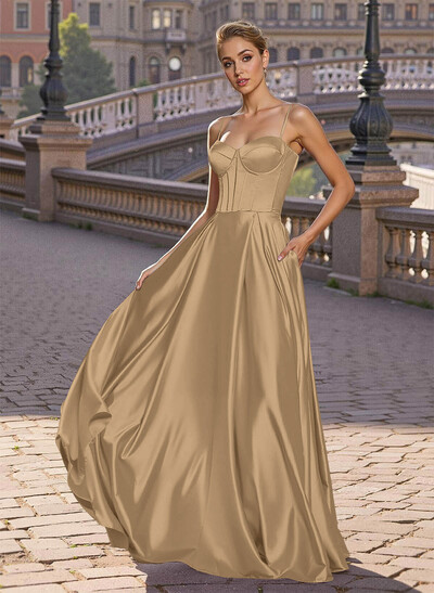 Elegant A-Line Sweetheart Matte Satin Prom Dresses With Slit/No Slit