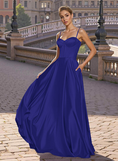 Elegant A-Line Sweetheart Matte Satin Prom Dresses With Slit/No Slit