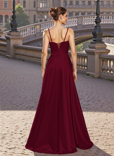Elegant A-Line Sweetheart Matte Satin Prom Dresses With Slit/No Slit