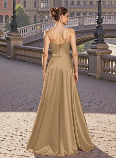 Elegant A-Line Sweetheart Matte Satin Prom Dresses With Slit/No Slit