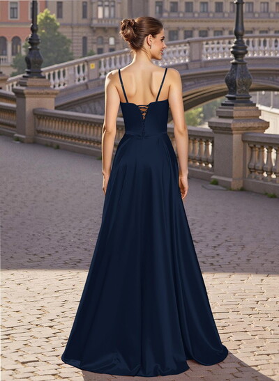 Elegant A-Line Sweetheart Matte Satin Prom Dresses With Slit/No Slit