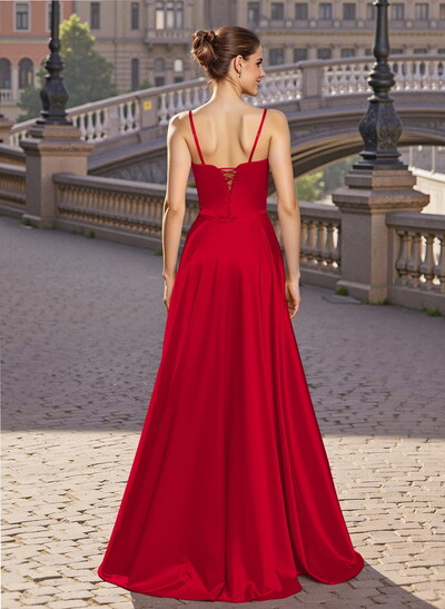 Elegant A-Line Sweetheart Matte Satin Prom Dresses With Slit/No Slit