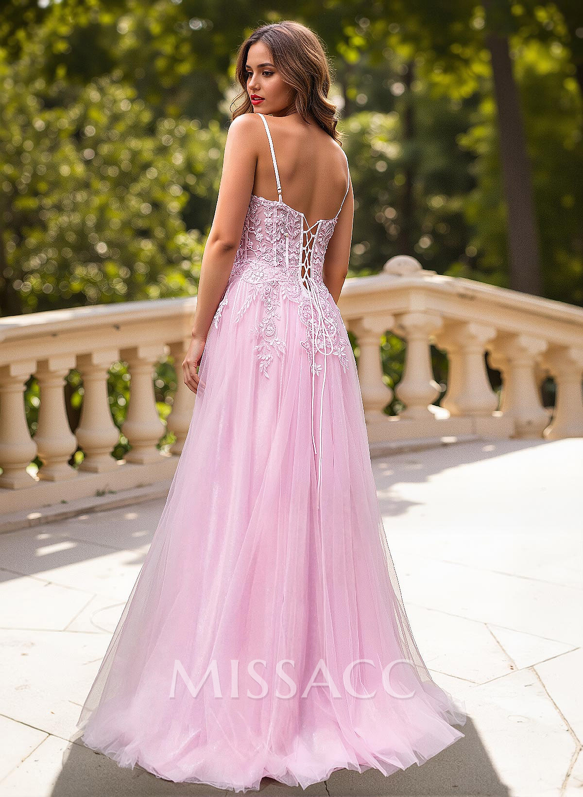 Sweet & Flow A-Line V-Neck Lace/Tulle/Silk Like Satin Prom Dresses With Appliques Lace Sweet & Flow A-Line V-Neck Lace/Tulle/Silk Like Satin Prom Dresses With Appliques Lace