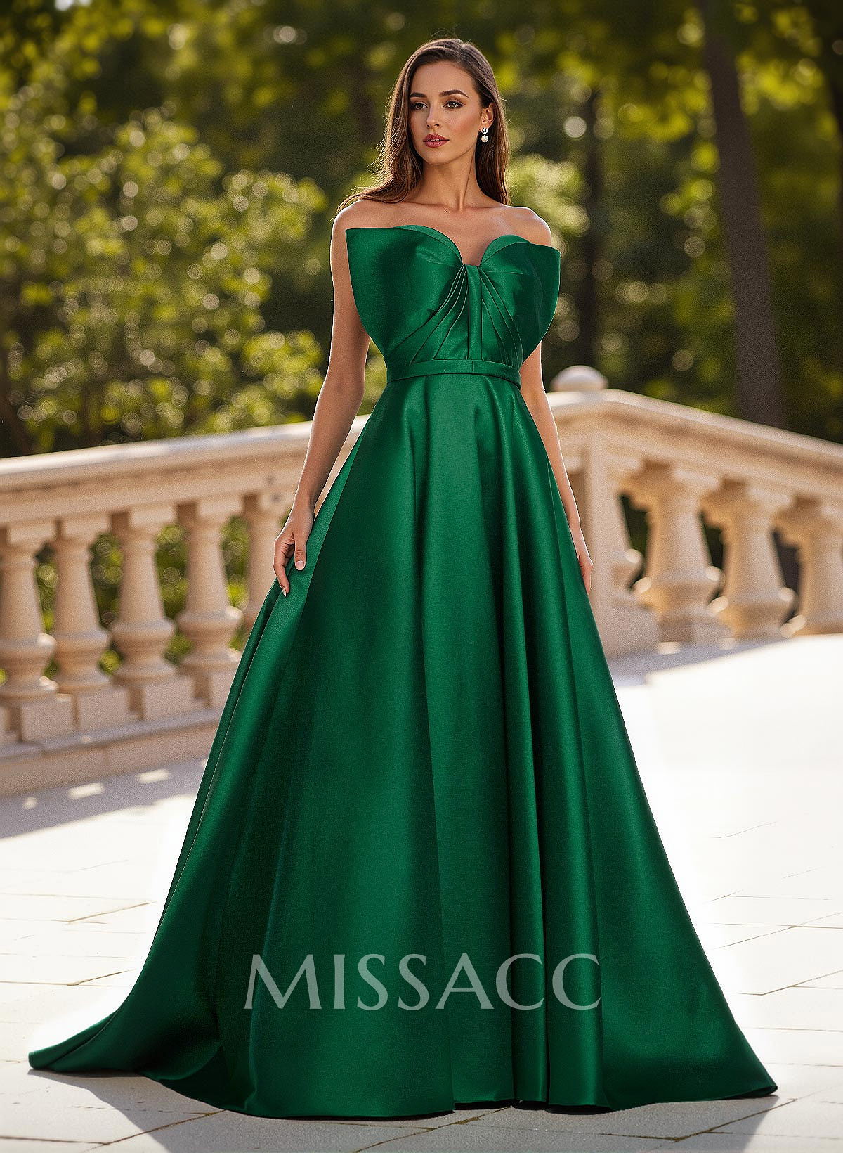 Unique Sleeveless A-Line Sweep Train Satin Prom Dresses With Bow(s)