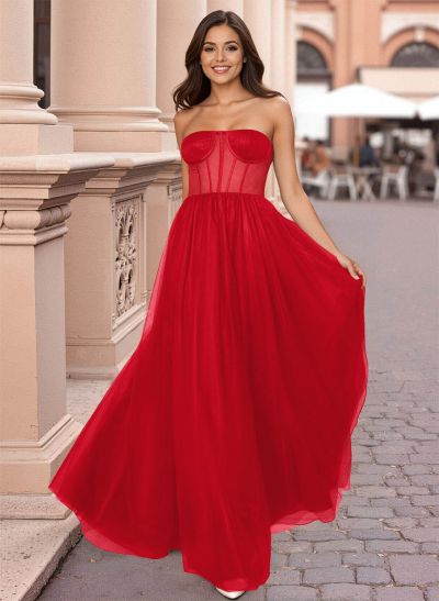 Dreamy Illusion Corset A-Line Floor-Length Tulle Prom Dresses