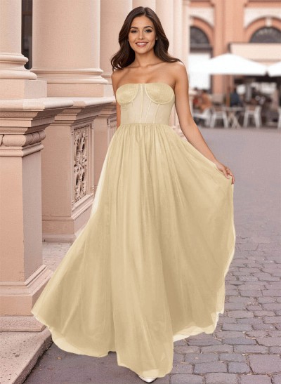 Dreamy Illusion Corset A-Line Floor-Length Tulle Prom Dresses