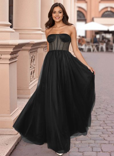 Dreamy Illusion Corset A-Line Floor-Length Tulle Prom Dresses