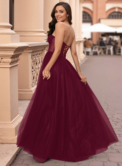 Dreamy Illusion Corset A-Line Floor-Length Tulle Prom Dresses