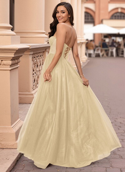 Dreamy Illusion Corset A-Line Floor-Length Tulle Prom Dresses