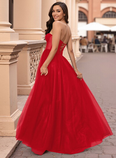 Dreamy Illusion Corset A-Line Floor-Length Tulle Prom Dresses