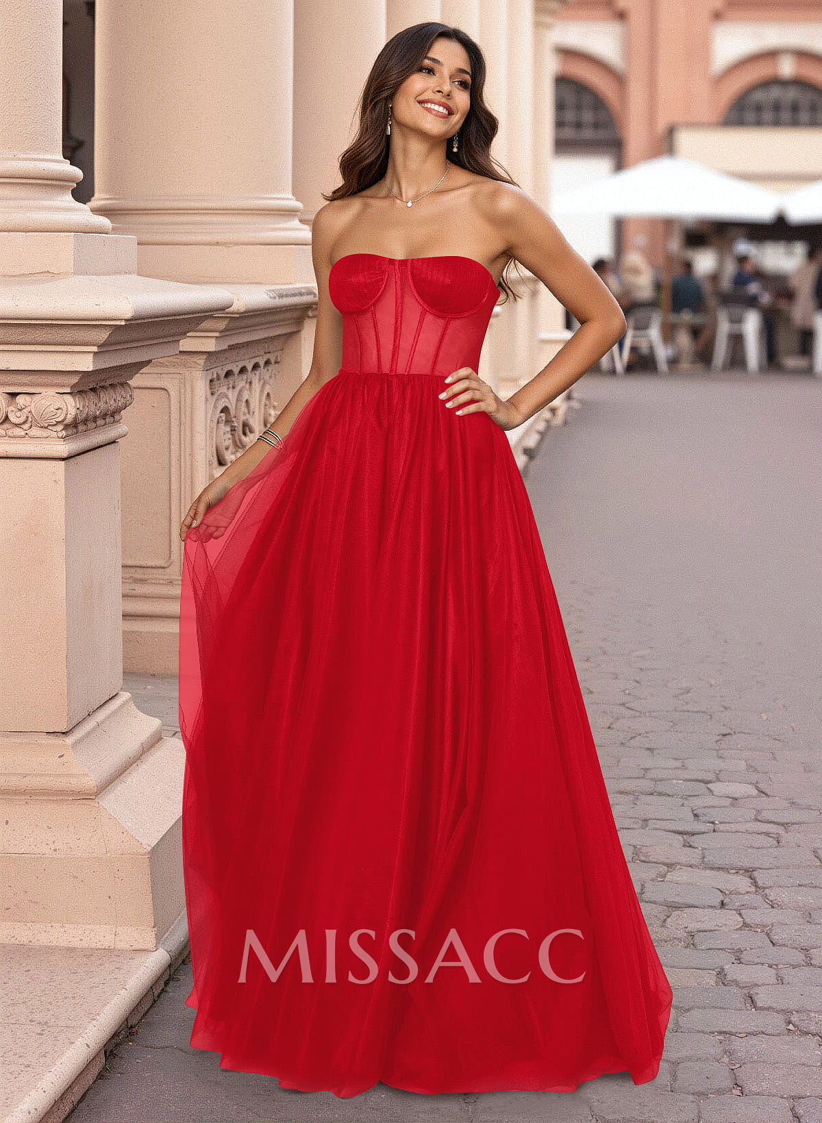 Dreamy Illusion Corset A-Line Floor-Length Tulle Prom Dresses Dreamy Illusion Corset A-Line Floor-Length Tulle Prom Dresses