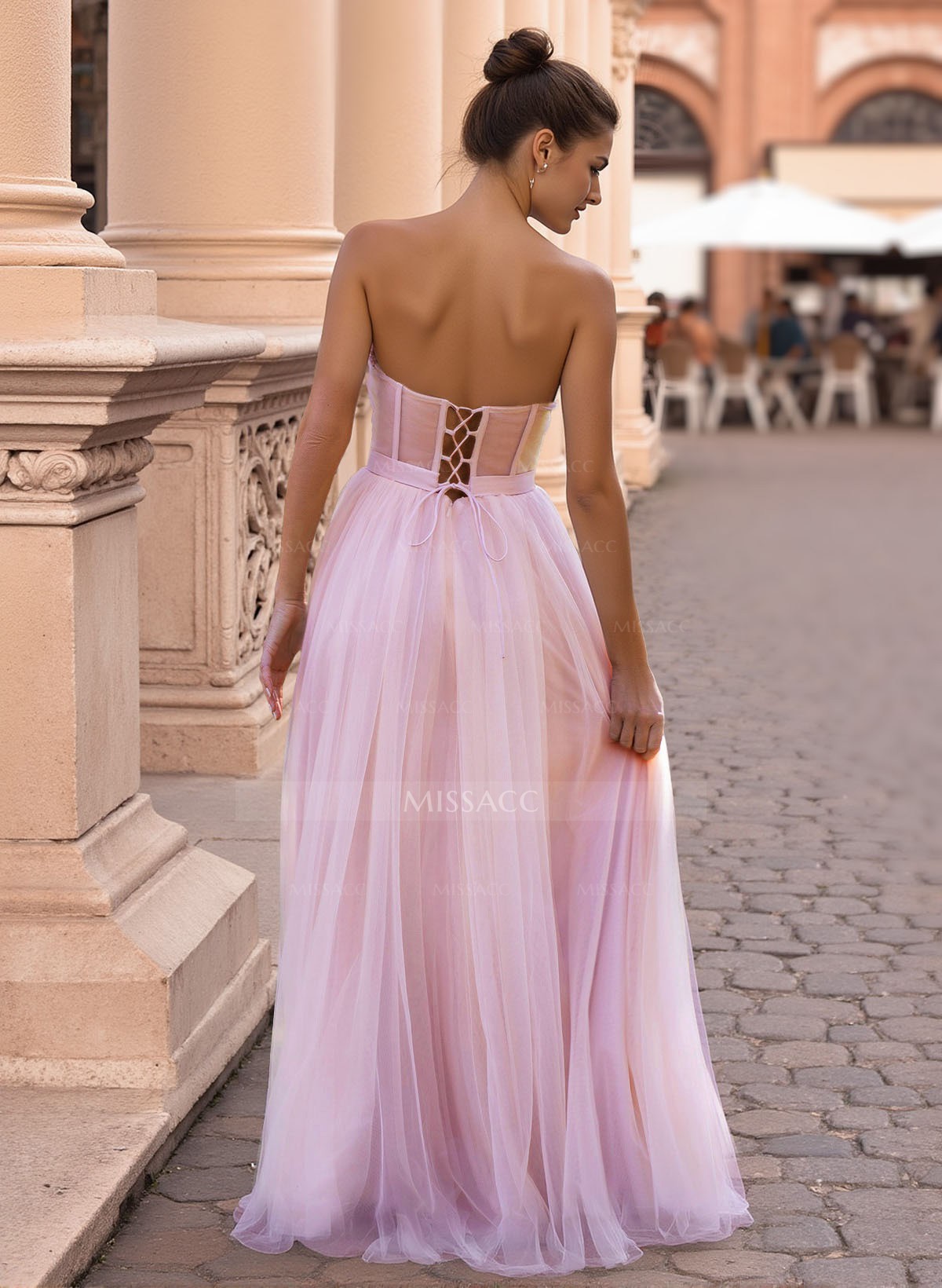 Dreamy Lace Sweetheart Illusion Corset A-Line Floor-Length Tulle Prom Dresses