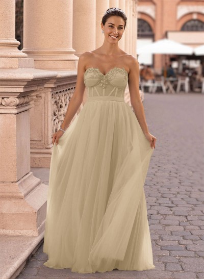 Dreamy Lace Sweetheart Illusion Corset A-Line Floor-Length Tulle Prom Dresses