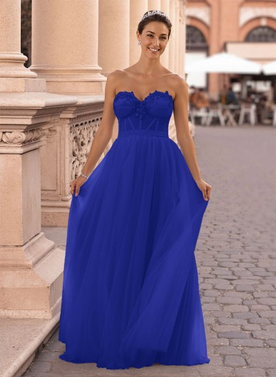 Dreamy Lace Sweetheart Illusion Corset A-Line Floor-Length Tulle Prom Dresses