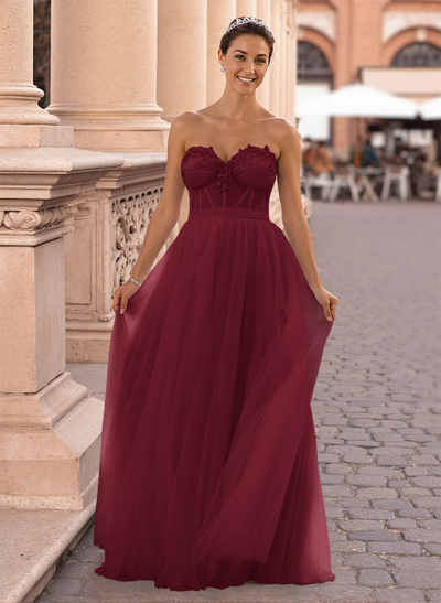 Dreamy Lace Sweetheart Illusion Corset A-Line Floor-Length Tulle Prom Dresses