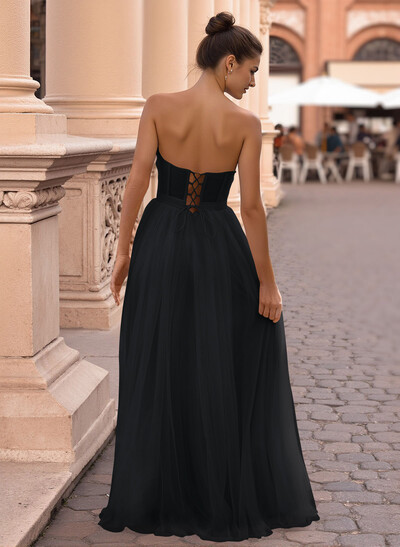Dreamy Lace Sweetheart Illusion Corset A-Line Floor-Length Tulle Prom Dresses