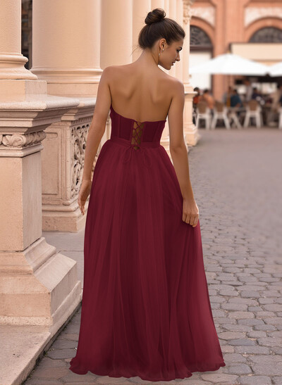 Dreamy Lace Sweetheart Illusion Corset A-Line Floor-Length Tulle Prom Dresses