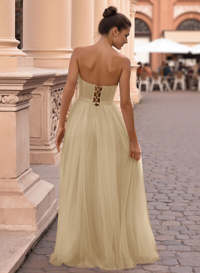 Dreamy Lace Sweetheart Illusion Corset A-Line Floor-Length Tulle Prom Dresses