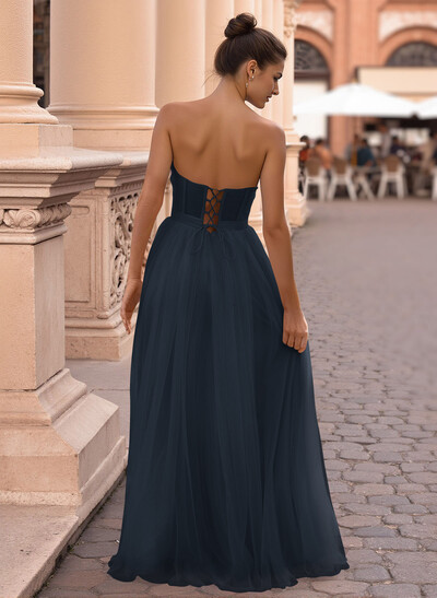 Dreamy Lace Sweetheart Illusion Corset A-Line Floor-Length Tulle Prom Dresses