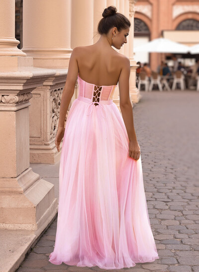Dreamy Lace Sweetheart Illusion Corset A-Line Floor-Length Tulle Prom Dresses