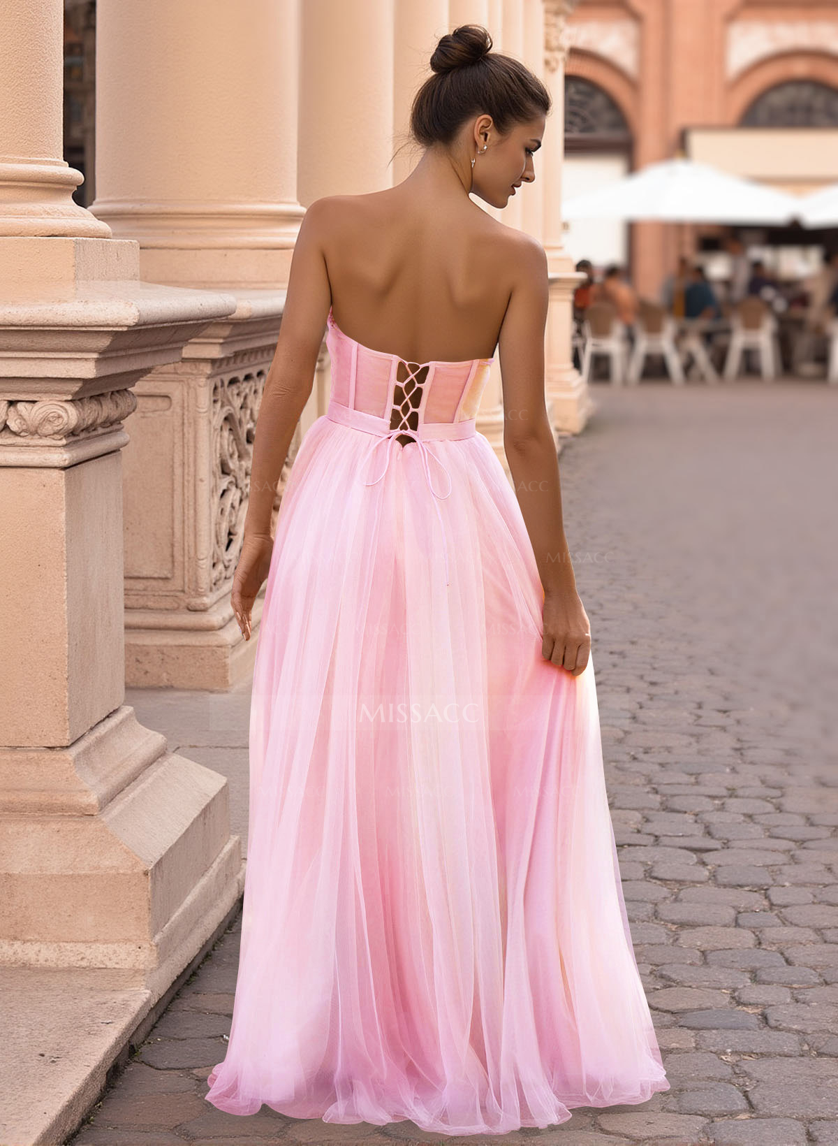 Dreamy Lace Sweetheart Illusion Corset A-Line Floor-Length Tulle Prom Dresses