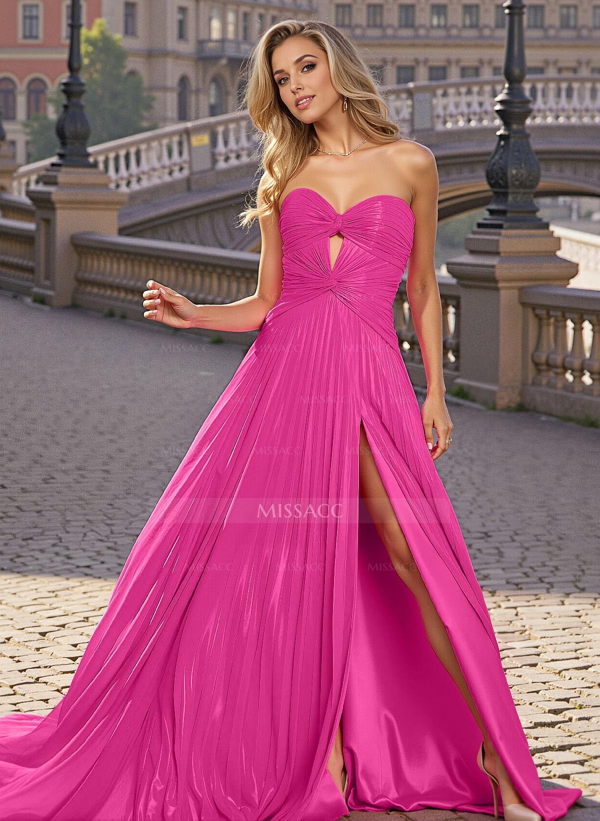 Seductive A-Line Sweetheart Ruched CharmeuseProm Dresses With High Split