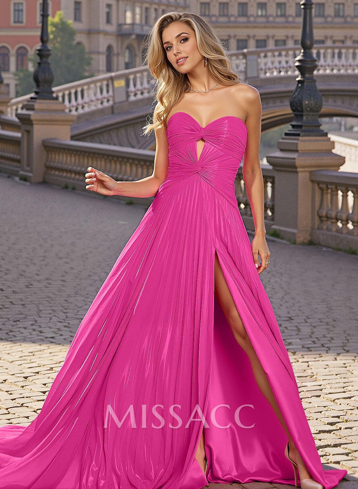 Seductive A-Line Sweetheart Ruched CharmeuseProm Dresses With High Split