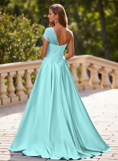 Whimsical A-Line One-Shoulder Satin Prom Dresses