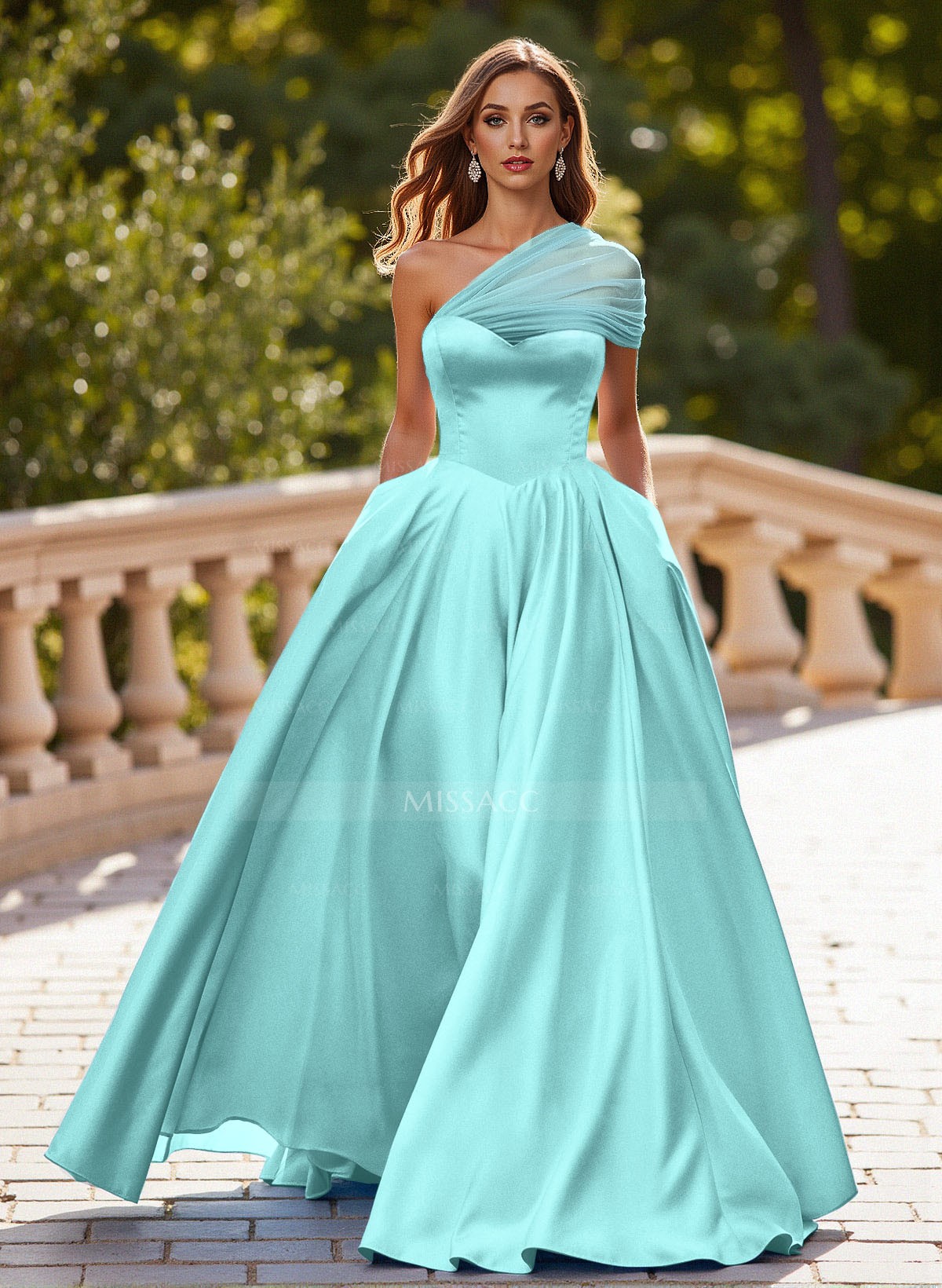 Whimsical A-Line One-Shoulder Satin Prom Dresses