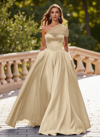 Whimsical A-Line One-Shoulder Satin Prom Dresses