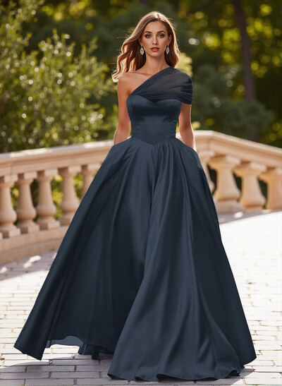 Whimsical A-Line One-Shoulder Satin Prom Dresses
